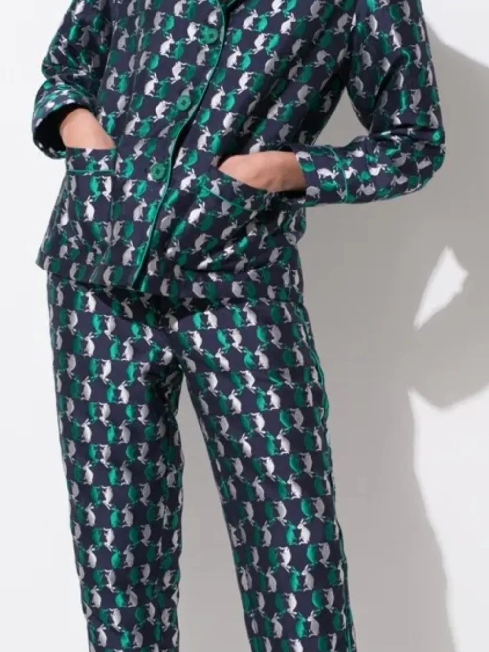 Vintage Lounge Set Front Row Shop Rabbit Print Pajama-Style Trousers And Blazer